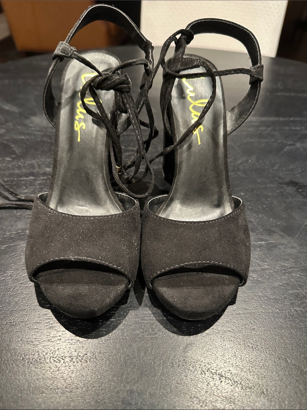 Lulu's Black Suede Lace-Up Open-Toe Block Heels